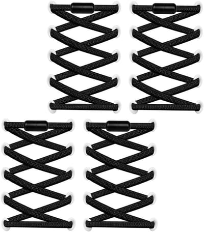 Elastische veters zonder knopen met metalen gesp voor gym- en hardloopschoenen - 2 paar, 109 cm, zwart/wit/blauw