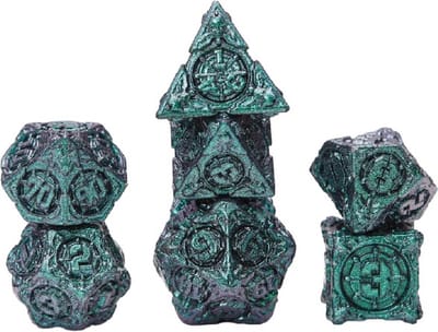Lapi Toys - Dungeons and Dragons dobbelstenen - DnD Dice - Polydice - Dobbelstenen Dungeons Dragons - Metal dice - Metalen Dobbelstenen - DnD Dice Set - 1 set (7 stuks) - Metaal - Groen