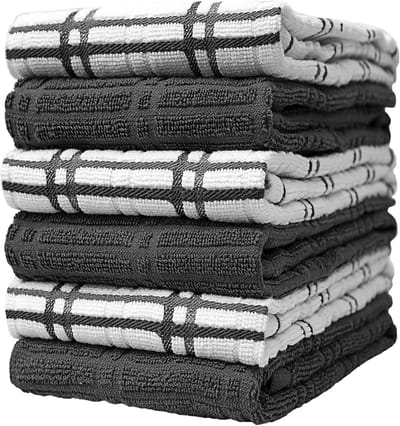 Keukenhanddoeken Set - Theedoeken - Keukenwerk - Ringgesponnen katoengaren - 6 stuks 41x66cm - Grijs en effen