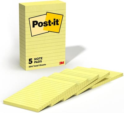 Grote Zelfklevende Post-its (10,2 x 15,2 cm), 5 Blokken Canariegeel - Herpositioneerbaar en Recyclebaar