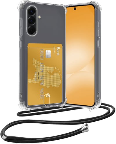 Hoesje Geschikt voor Samsung A56 Hoesje Met Telefoonketting Pasjeshouder Shockproof Case Koord - Hoesje Geschikt voor Samsung Galaxy A56 Hoes Met Kaarthouder - Transparant