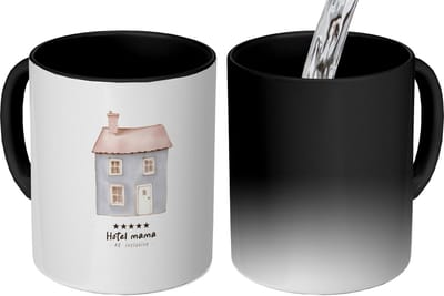 Magische Mok - Foto op Warmte Mokken - Koffiemok - Lichtblauw - Huisje - Mama - Tekst - Magic Mok - Beker - 350 ML - Theemok - Mok met Tekst