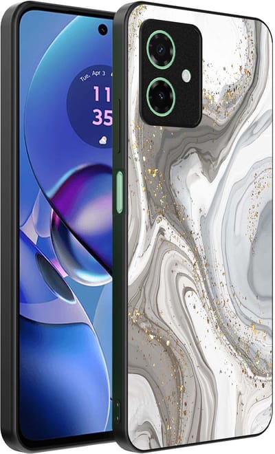 Smartphonica Telefoonhoesje Geschikt voor Motorola Moto G55 met marmer opdruk - TPU backcover case marble design - Zilver geschikt voor Motorola Moto G55