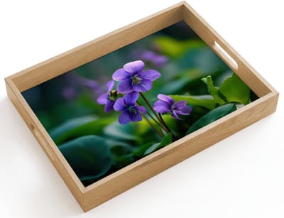 Dienblad hout 40x30 cm - Schootdienblad - Viooltjes - Paars - Bloem - Bladeren - Borrelplank rechthoek - Plateau dienbladen