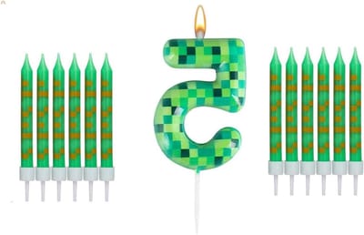 Verjaardagskaars Nummer 5 - Taartkaars Miner - Verjaardag Vieren - Pixel Gaming Thema - 13 Stuks - Groen