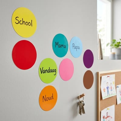 Whiteboard Muurstickers Rond 15 cm – Beschrijfbare Cirkel Stickers – 9 Kleuren