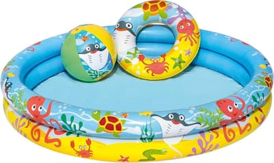 Peuter zwembad met glijbaan - Kinderbadjesset - Watervrienden - 122 x 20 cm - Meerkleurig Peuter zwembad met glijbaan