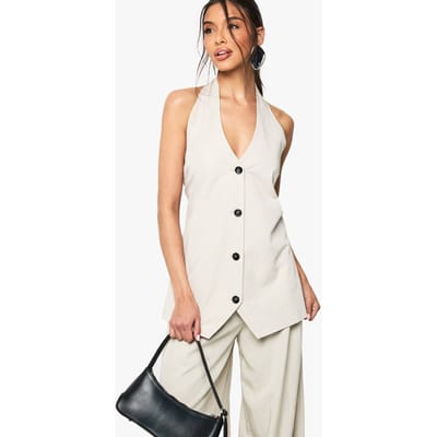 boohoo Dames Halternek Longline Getailleerd Vest | Steen | Maat: 36