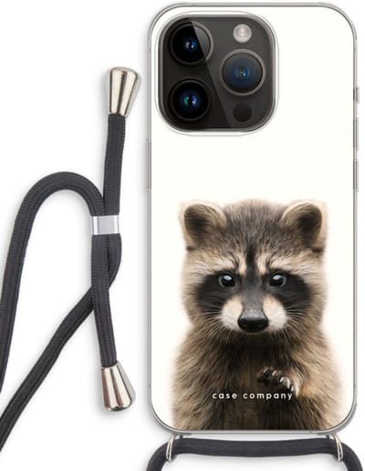 Case Company® - Hoesje met koord geschikt voor iPhone 14 Pro hoesje met Koord - Rocco - Telefoonhoesje met Zwart Koord - Bescherming aan alle Kanten en Over de Schermrand