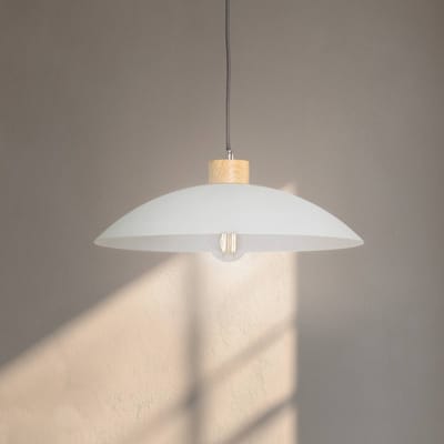 ONLI Hanglamp OHANA, opaalglas, eikenhout, Ø 40 cm, E27