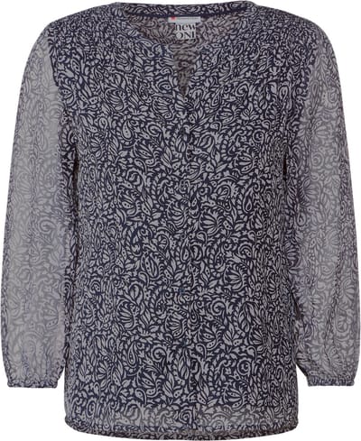 Street One Printed chiffonblouse with smok detail - Dames Blouse - deep blue - Maat 40