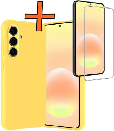 Hoes - Met Screenprotector - Geschikt voor Samsung Galaxy A57 - Sterk & Shockproof - Back Cover - Siliconen Case - Telefoon Hoes - Geel