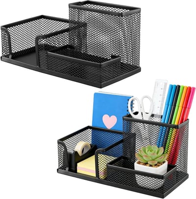 Praktische 2-delige Mesh Bureau Organizer, Metalen Pennenhouder en Opberg Caddy voor Thuiswerkplek en Kantoorbenodigdheden