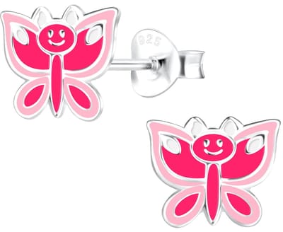 Joy|S - Zilveren vlinder oorbellen - 8 x 7 mm - roze