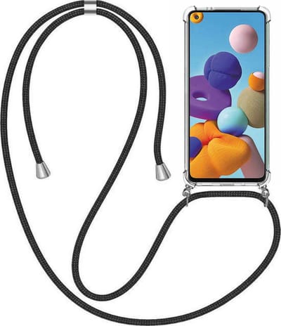 Telefoonhoesje Geschikt voor Samsung Galaxy A21 met Koord en Stootrand - TPU Backcover Shockproof met Lanyard - Smartphonica geschikt voor Samsung Galaxy A21