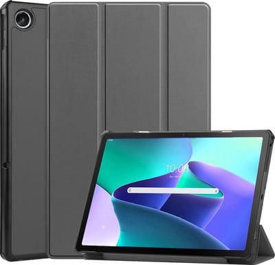 Hoesje Geschikt voor Lenovo Tab M10 Plus (3e / 3rd Generatie) - Dun & Stevig - Trifold Bookcase - Hard Cover - Hardcover Book Case - Tablet Hoes - Grijs