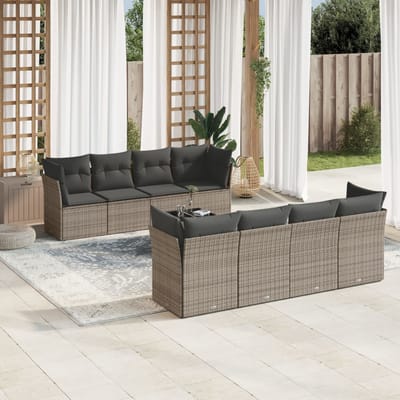 vidaXL - 9-delige - Loungeset - met - kussens - poly - rattan - grijs