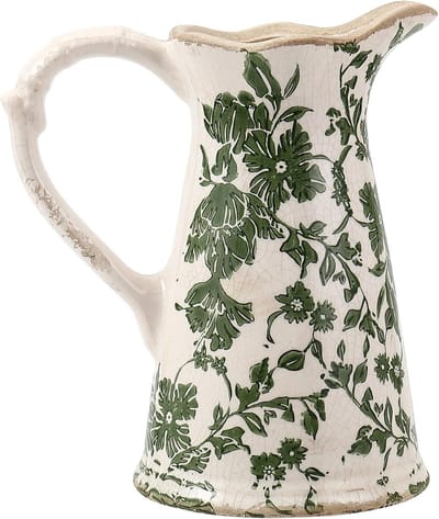 Vintage Toscaanse groene keramische vaas met Chinoiserie bloemenpatroon voor rustieke boerderij woondecoratie, ideaal voor woonkamer en kantoor