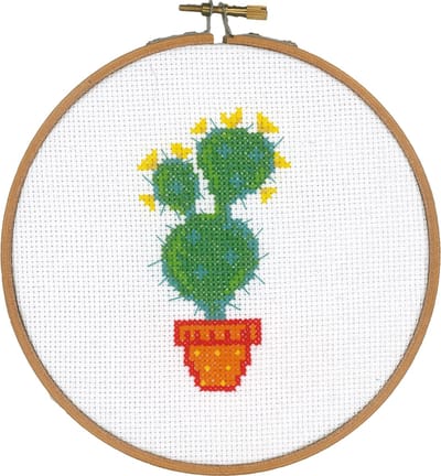 Vervaco - Telpakket kit met borduurring - Cactus en gele bloem - PN-0155973 - Borduren - Borduurpakket - Borduurpakket volwassenen