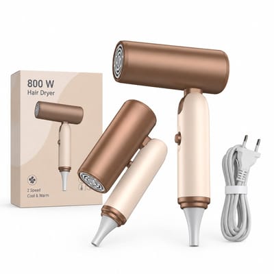 Foldable high speed hair dryer - 800 W - cool and warm air with 2 speeds - foldable handle - beige