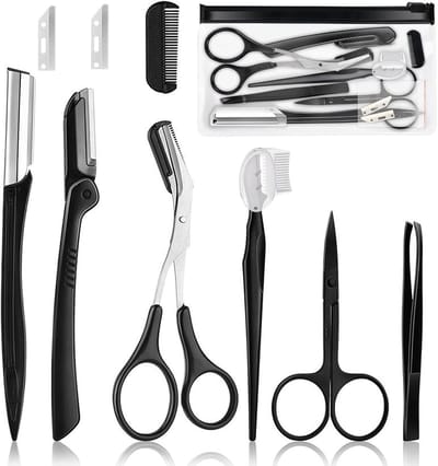 Wenkbrauwpincet-set × 2, 9-delige professionele roestvrijstalen wenkbrauwverzorgingsset, wenkbrauwverzorgingsset, schaar, wenkbrauwmesje, wenkbrauwverzorgingsgereedschap – geschikt voor zowel mannen als vrouwen