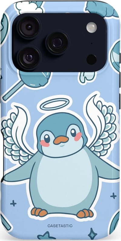 Casetastic hoesje geschikt voor Apple iPhone 17 Pro - MagSafe - Dubbellaagse bescherming - Pinguin vleugels - Fashion Case - Lichtblauw Lichtgrijs Wit