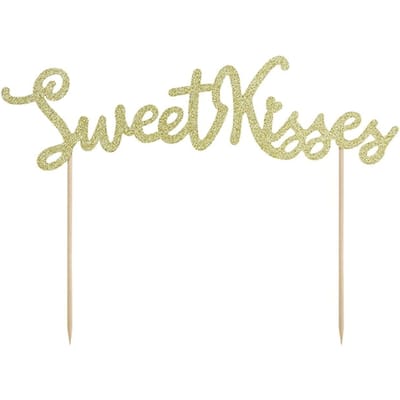 PartyDeco - Cake Topper Sweet Kisses (goud) - Valentijnsdag versiering - Valentijnsdag cadeau - valentijnsdag