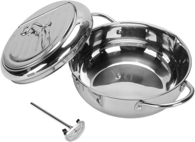 Frituurpan Roestvrij Staal - Koekenpan Braadpan - Thuis Koken - Nauwkeurige Temperatuurregeling - 24 cm - Zilver