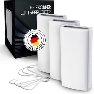 FALKENWERK Keramische Radiator Luchtbevochtiger [3-pack] – Universele Luchtbevochtiger met Flexibele Ophanghaak – Duurzame Luchtbevochtiger voor Alle Verwarmingen – Wit