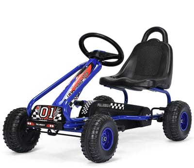 COSTWAY Gocart met verstelbare zitting, skelter met handrem, trapauto, belastbaar tot 30 kg, pedaalvoertuig, pedaalvoertuig, kindervoertuig voor kinderen van 3 tot 6 jaar (blauw)