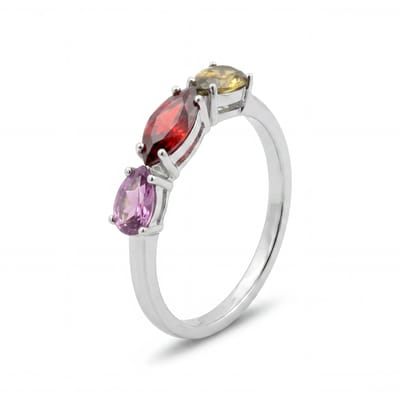 Anneau - LUXENTER - Prazma - Alliage métallique - Zirconie multicolore - Finition rhodium 56 pur