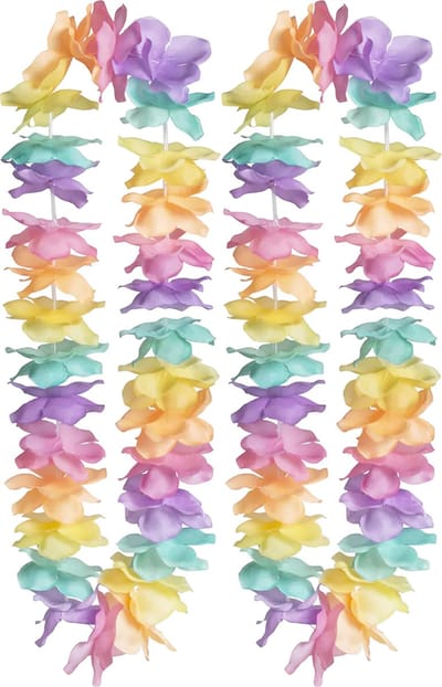 Boland Hawaii krans/slinger - 2x - Tropische/zomerse kleuren mix - Bloemen hals slingers