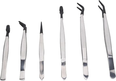 Set van 6 RVS Pincetten met Rubberen Kop, Multifunctionele Pincetten voor Wimpers, Make-up en Stempelen