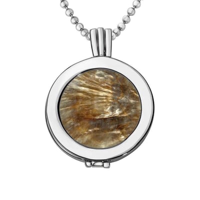 Quiges - Munthouder met Ketting en Munt 25mm Schelp Bruin Mix - Zilverkleurig - EPRHZ016