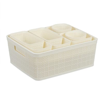 lade organizer - 10-delige set - kunststof - versch. groottes - mandjes - wit