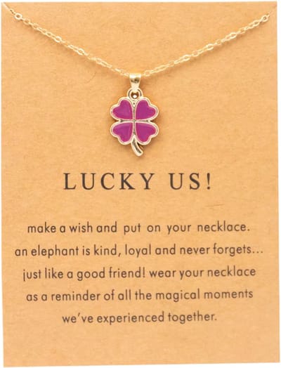 Gouden Ketting voor Dames met Klaver Hanger – Elegante Goudkleurige Gelukshanger, Fashion Sieraad voor Vrouwen en Meisjes - Paars