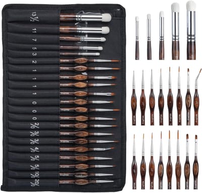 PromoHome Miniatuur Verfkwastenset - 21-delig met Stoffen Rol - Droge Kwast, Detailkwast voor Acryl, Aquarel - Model, Miniatuurschilderen