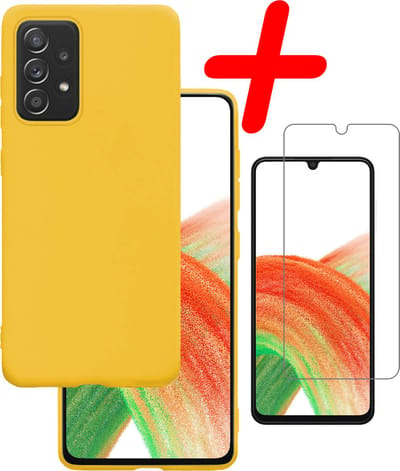 Hoesje Met Screenprotector - Geschikt voor Samsung Galaxy A33 - Sterk & Shockproof - Back Cover - Siliconen Case - Telefoon Hoes - Geel