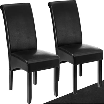 tectake® Eetkamerstoel - Comfortabele kunstleren stoel met hoge rugleuning - Keukenstoel voor keukentafel - Gestoffeerde keukenstoel - Diverse kleuren en sets - Maximale belasting 120 kg - Afmeting (LxBxH) 44 x 63 x 106 cm - Set van 2 - Zwart