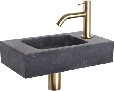 Differnz Fonteinset Bombai black - Natuursteen - Kraan gebogen mat goud - 40 x 22 x 9 cm