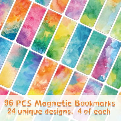 96 Stuks Aquarel Magnetische Bladwijzers – Zachte Pastel Waterverf Designs – Stijlvolle Boekenleggers met Sterke Magneet – Rustgevende Pagina Markers voor Lezen & Cadeau