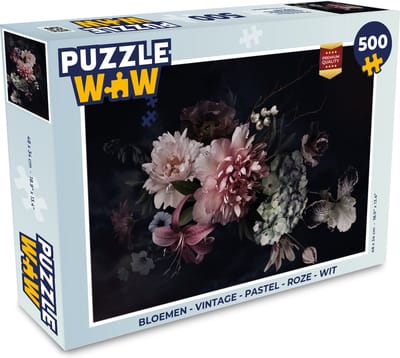Puzzel Bloemen - Vintage - Pastel - Roze - Wit - Legpuzzel - Puzzel 500 stukjes