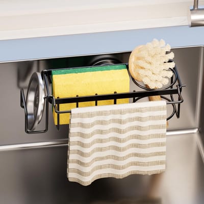 Dailygoods- Sponshouder 4-in-1 - Keukengootsteen Caddy - Sterke Zuignap - Antislip - Aanpasbaar - Keukenopslag - Gootsteencaddy