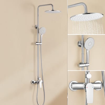 Auralum Max Douchesysteem - Compleet Doucheset - Regendouche en Handdouche - 10 inch Douchekop - Verstelbare Hoogte 93-130 cm - Rond Design - Wandmontage - Chroom