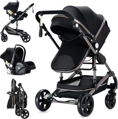 3-in-1 Combi Kinderwagen Set: Opvouwbaar Reiswieg en Autostoel Compatibel