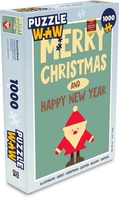 Puzzel Illustratie - Kerst - Kerstman - Quotes - Blauw - Vintage - Legpuzzel - Puzzel 1000 stukjes volwassenen - Kerst - Cadeau - Kerstcadeau voor mannen, vrouwen en kinderen