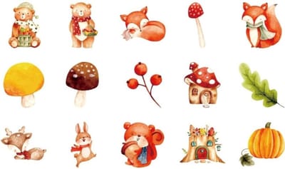 Bullet Journal Stickers - Planner Agenda Stickers - 45 Stuks - Forest Animals - Bladeren - Paddenstoelen - Dieren - Scrapbook stickers - Laptop stickers - Telefoon stickers - Bujo stickers - Stickers volwassenen en kinderen