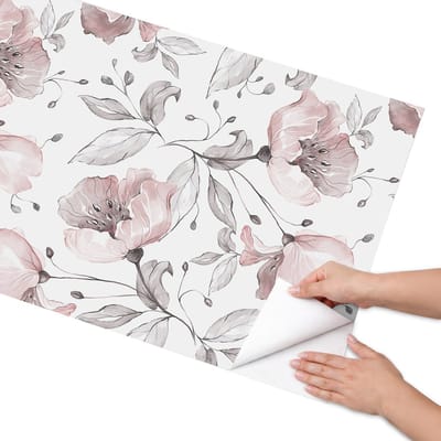 Coloray Meubel Wrap Folie - Roze Meubelfolie - 65x130 cm - Plakfolie Meubels Pastelkleurige bloemen - Decoratiefolie Zelfklevend - Waterverf Meubelfolie - Meubelfolie Zelfklevend - Badkamer decoratie - Bloemen en planten