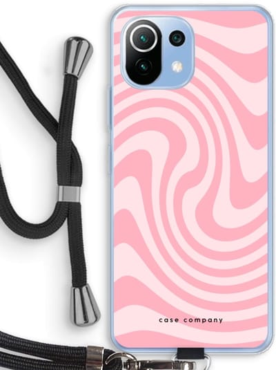 Case Company® - Hoesje met koord geschikt voor Xiaomi Mi 11 Lite hoesje met Koord - Swirl Roos - Telefoonhoesje met Zwart Koord - Bescherming aan alle Kanten en Over de Schermrand