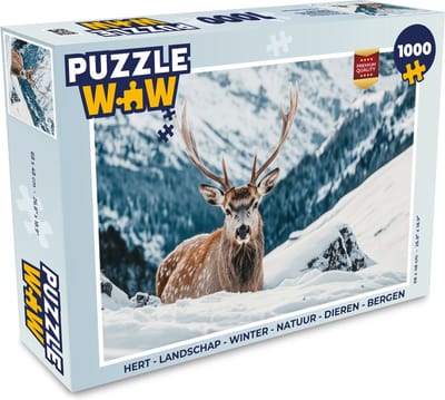 Puzzel Hert - Landschap - Winter - Natuur - Dieren - Bergen - Legpuzzel - Puzzel 1000 stukjes volwassenen